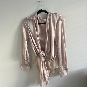 Blush color long sleeve blouse-bodysuit